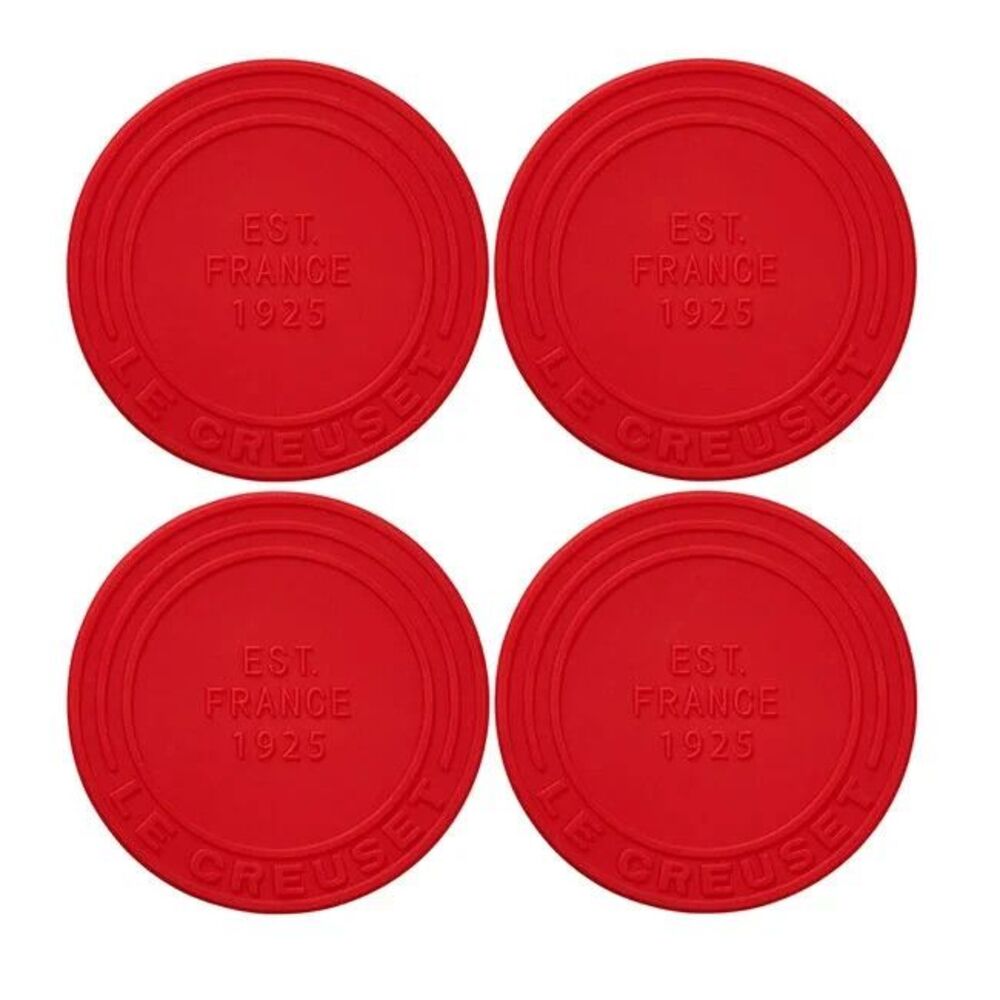 Le Creuset French Silicone Coaster Set Of 4 Cerise Cherry Red NEW NWT